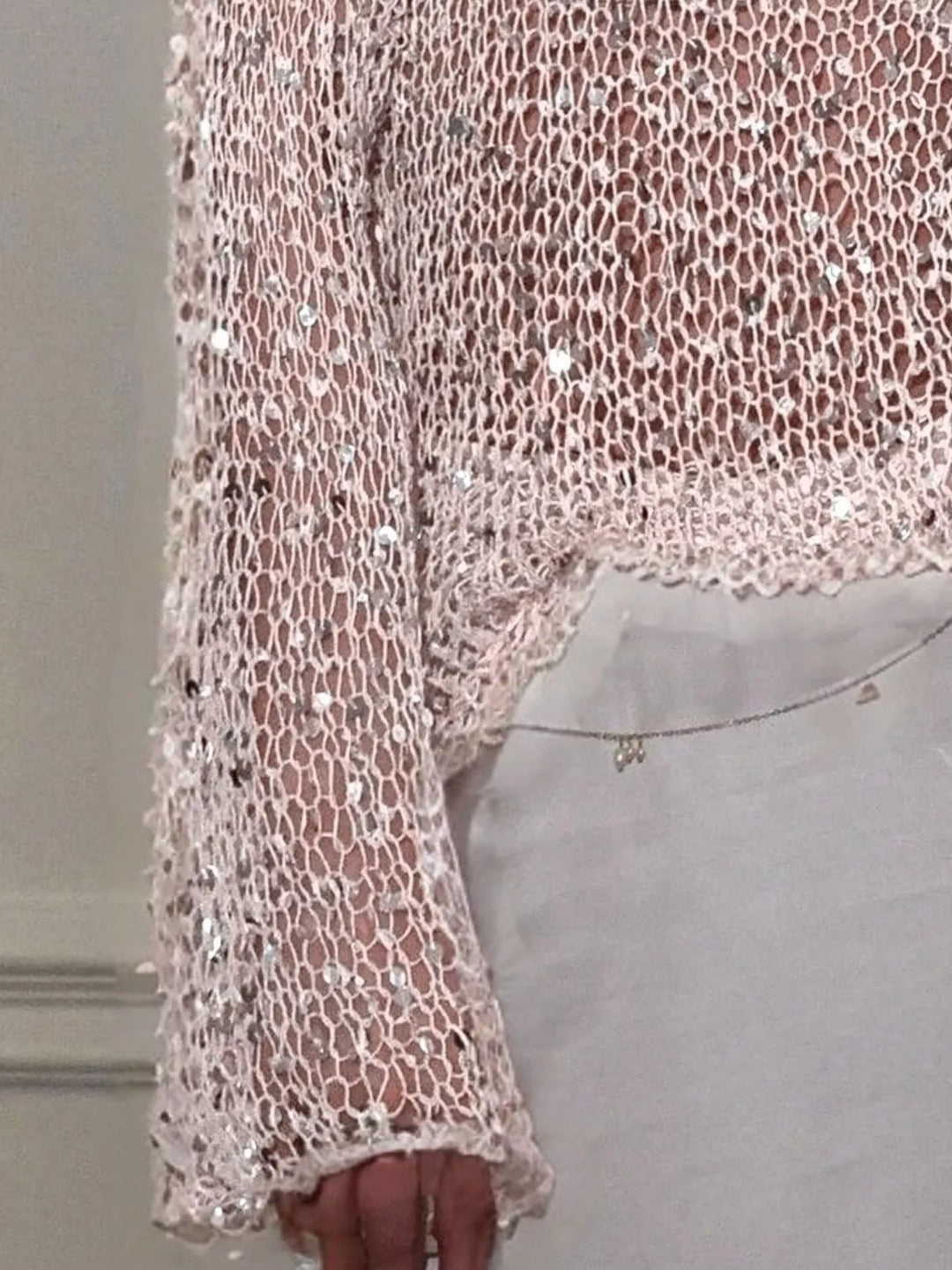 Sequin open-knit long sleeve cover-up pullover