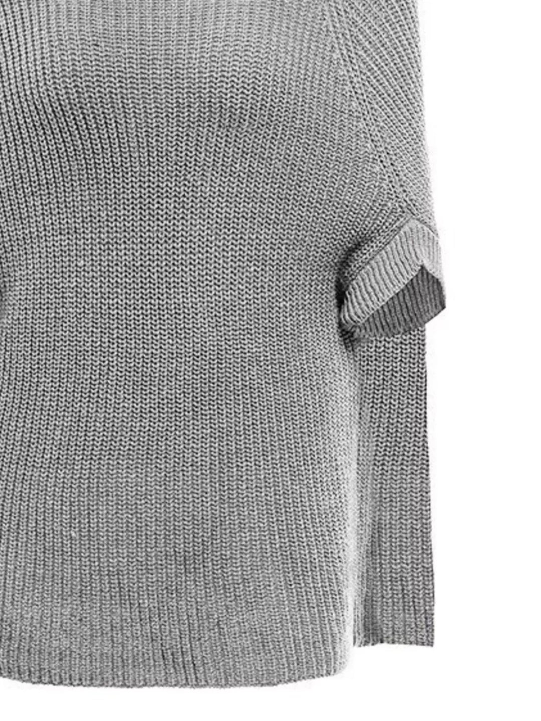 Ribbed turtleneck cape sweater with side slits