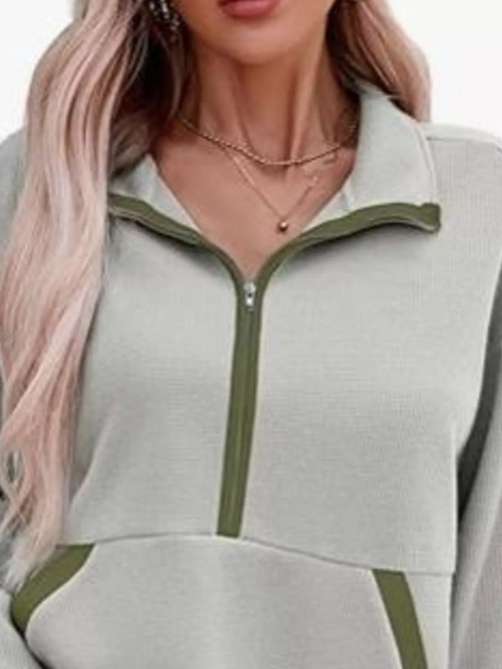 Half-zip dropped shoulder sweatshirt with contrast trim