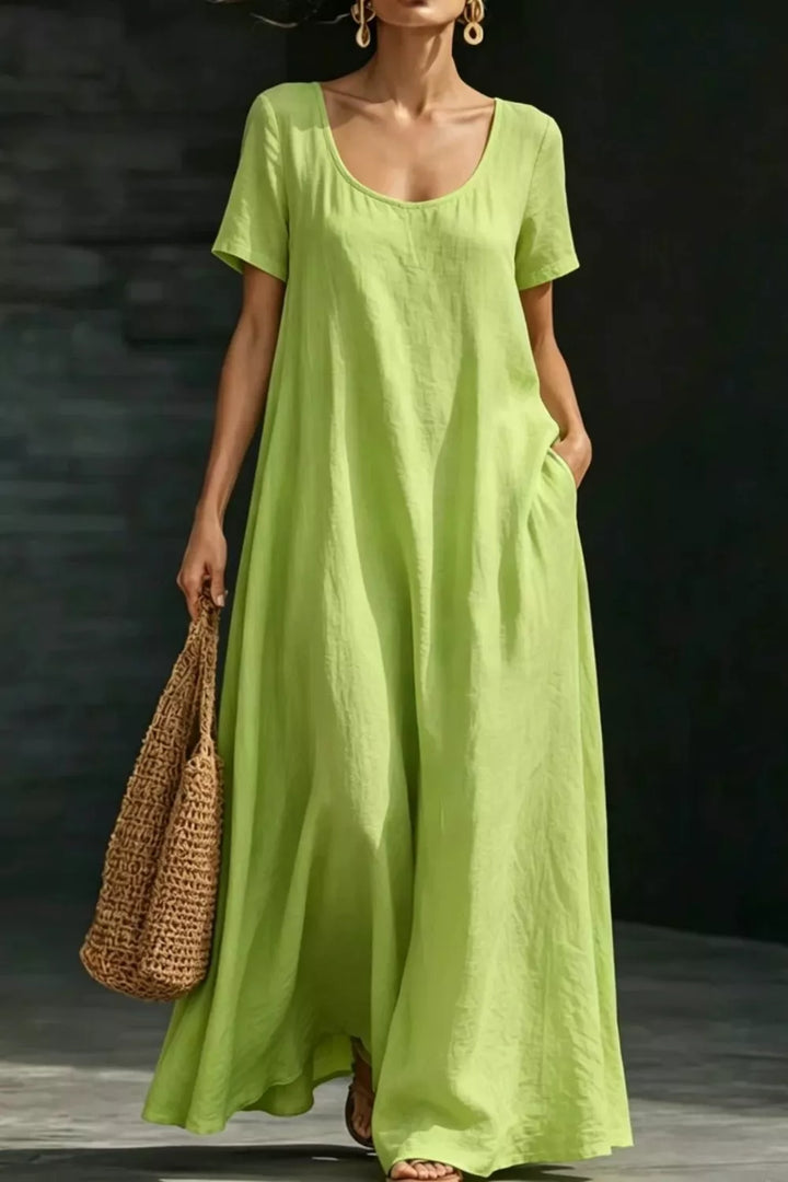 Relaxed scoop neck short sleeve maxi dress with pockets