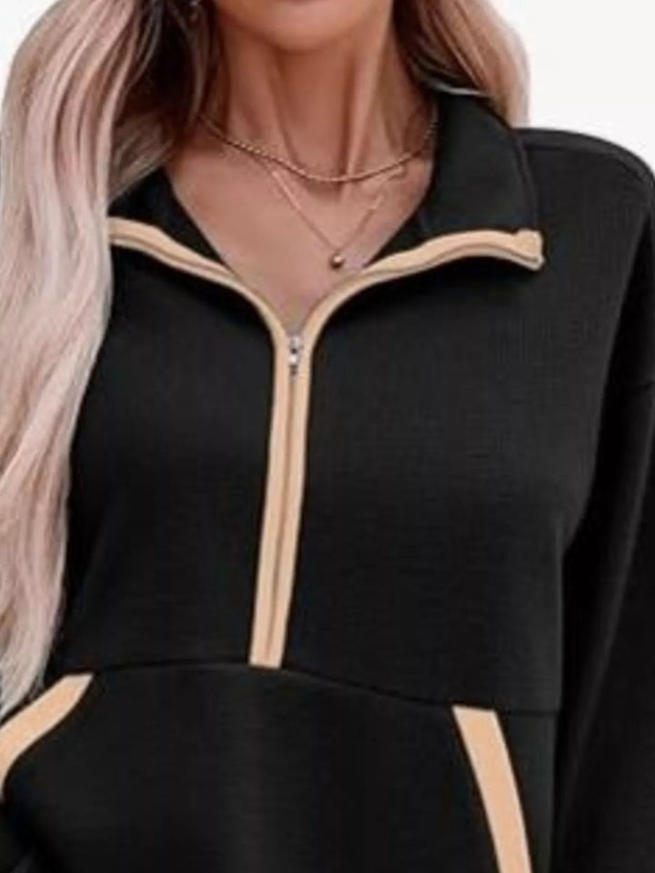 Half-zip dropped shoulder sweatshirt with contrast trim