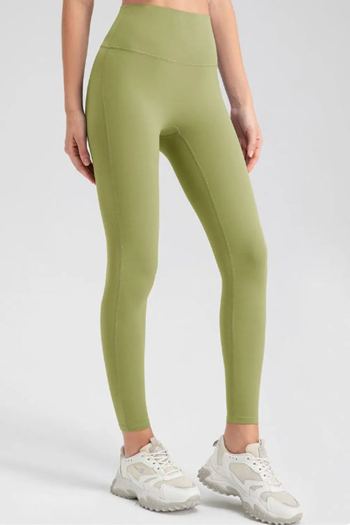 Olive High-waisted skinny active leggings with wide waistband