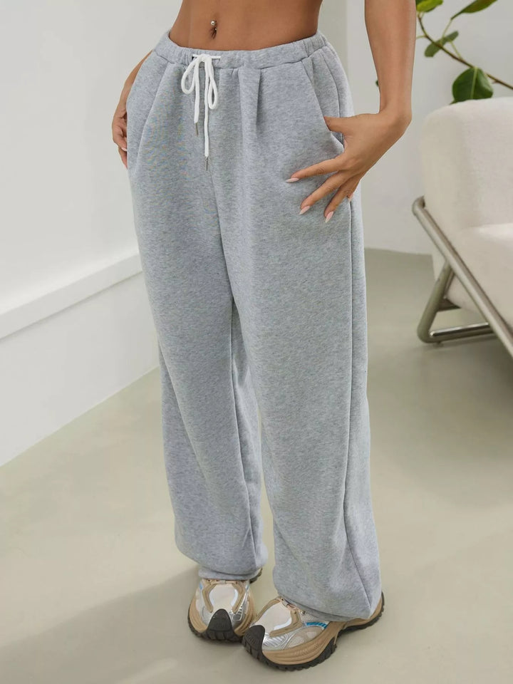 Light Gray High-waist wide-leg drawstring sweatpants