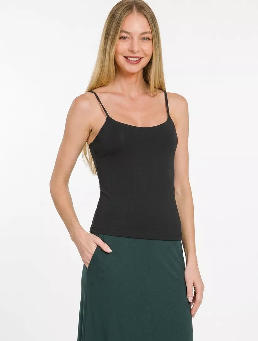 Double-layered scoop neck spaghetti strap cami top