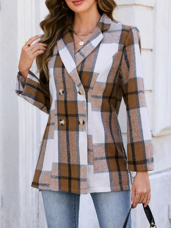Plaid double-breasted blazer with notched lapels