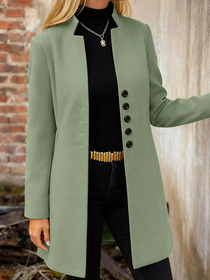 Matcha Green Single-breasted stand-collar longline coat