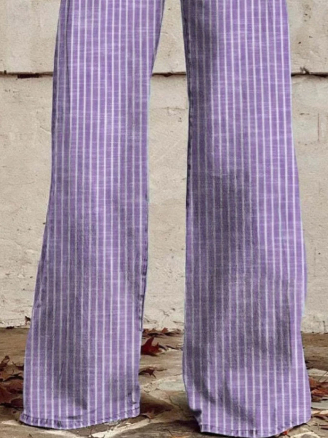 Vertical pinstripe high-rise wide leg jeans