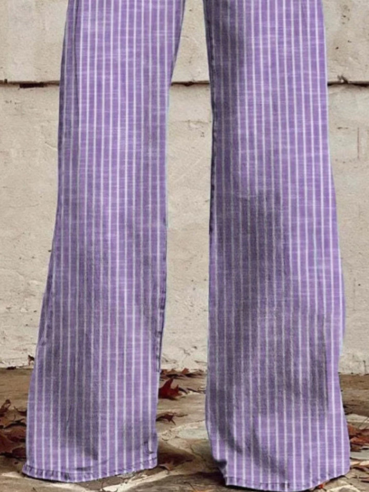 Vertical pinstripe high-rise wide leg jeans