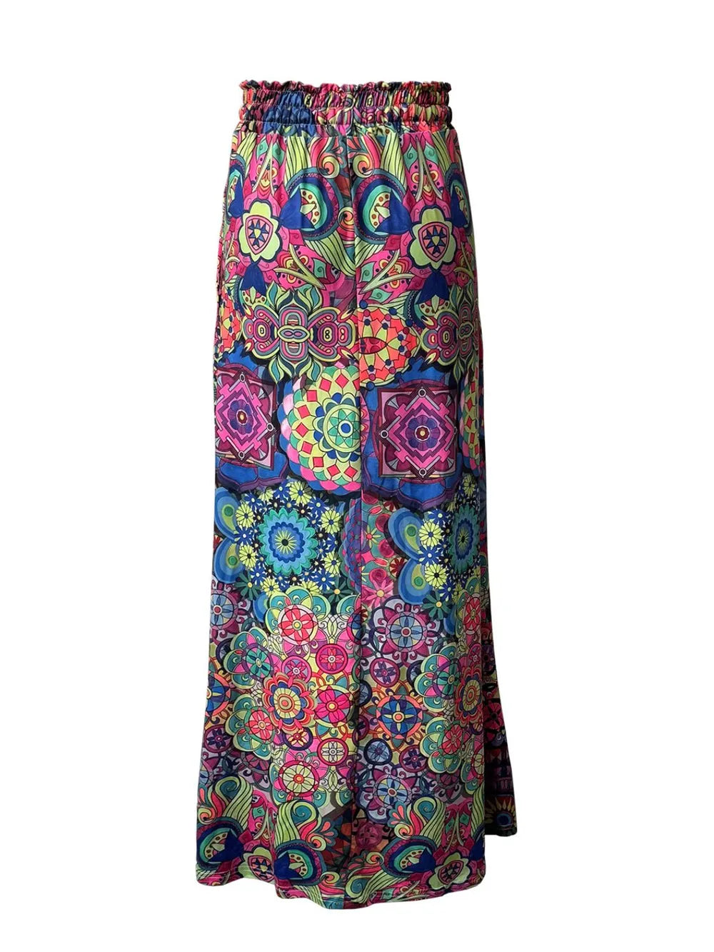 Feather print maxi skirt with drawstring waist and pockets