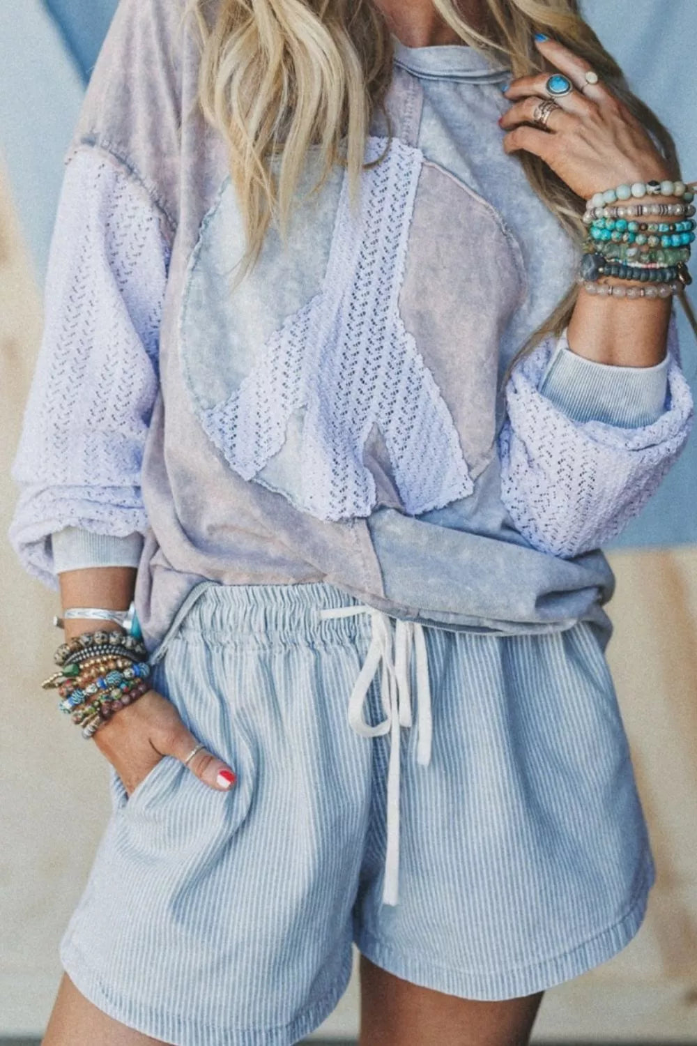 Pinstripe drawstring cotton shorts with side pockets