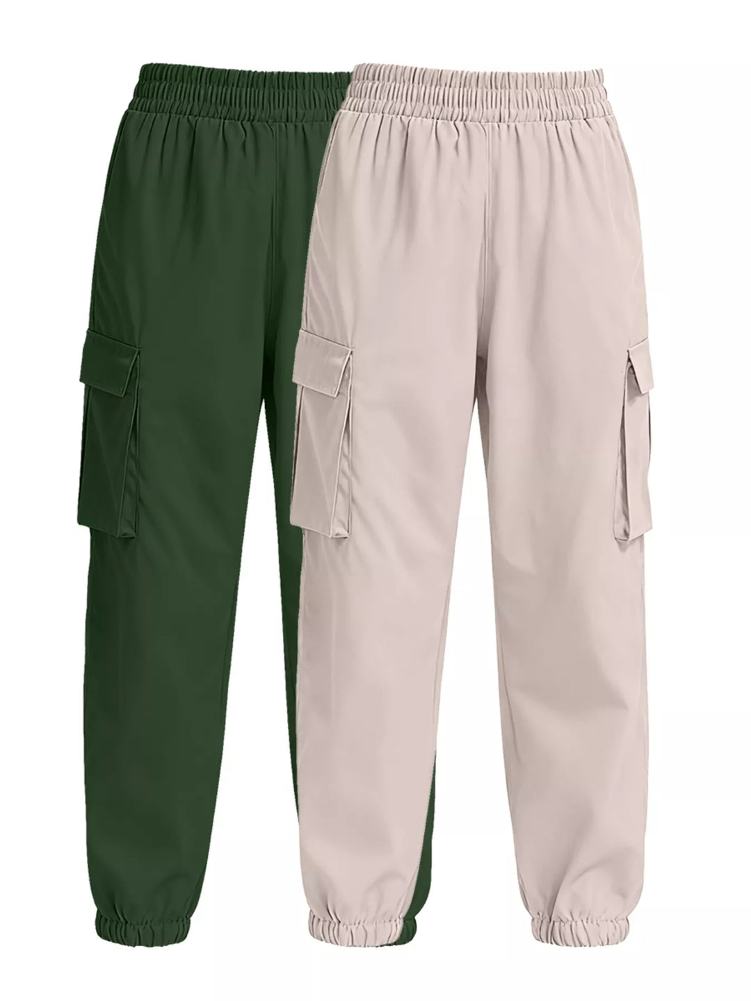 Elastic waist cargo jogger pants with flap pockets, 2-piece set