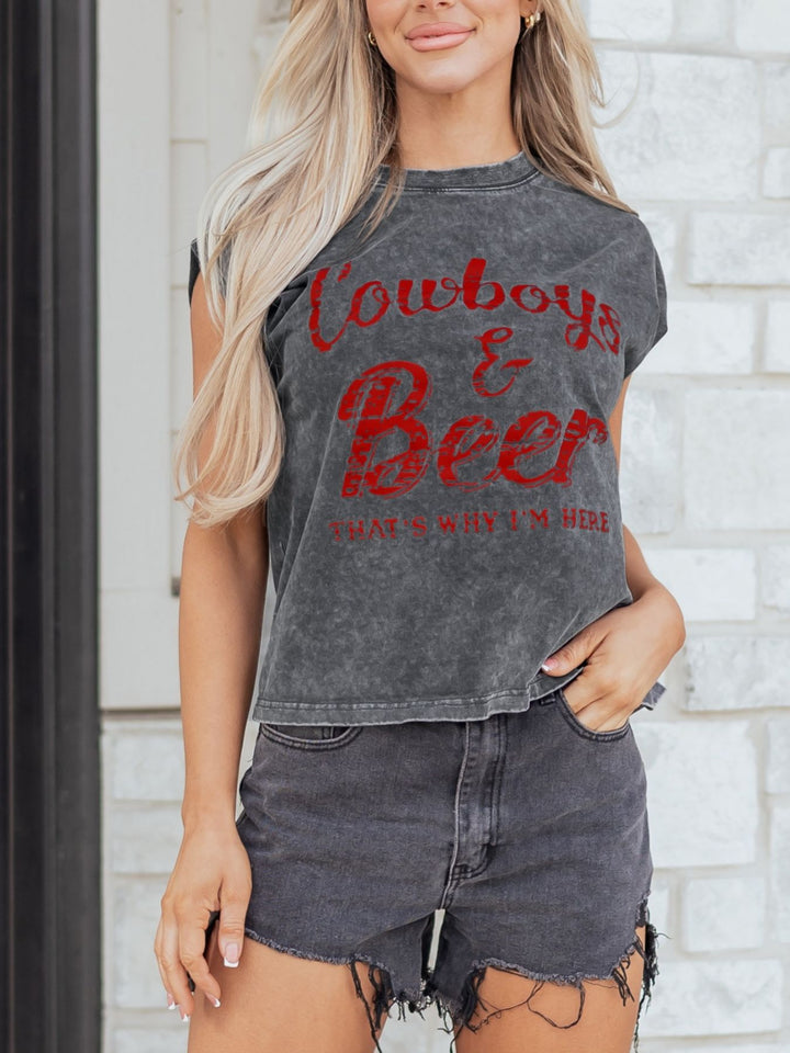 Cowboys &amp; Beer western graphic mineral wash tank top