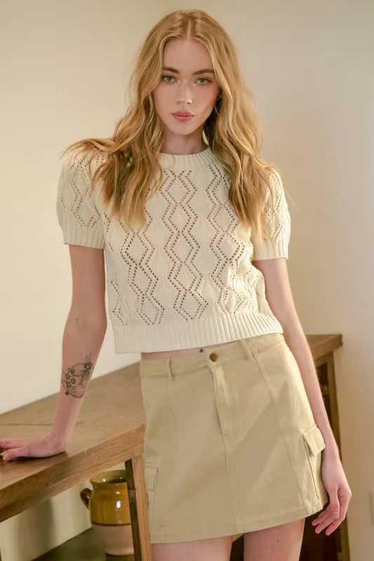 Cotton cargo mini skirt with side flap pockets