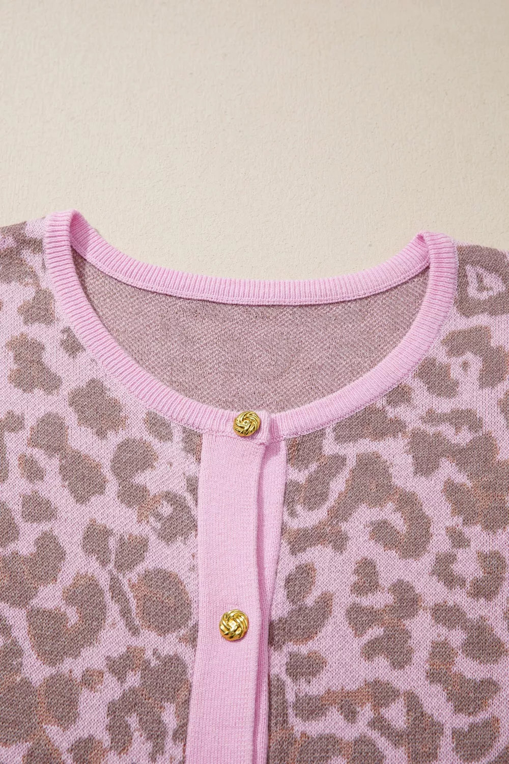 Leopard print short sleeve button-down knit cardigan