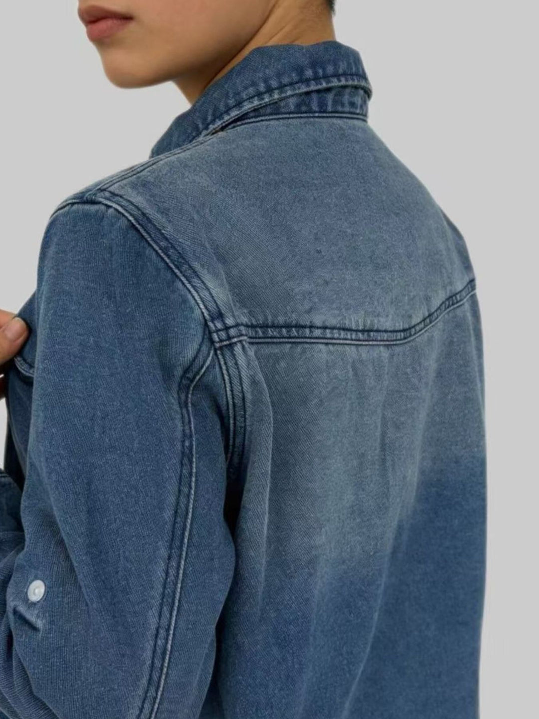 Western button-down denim shirt with flap pockets