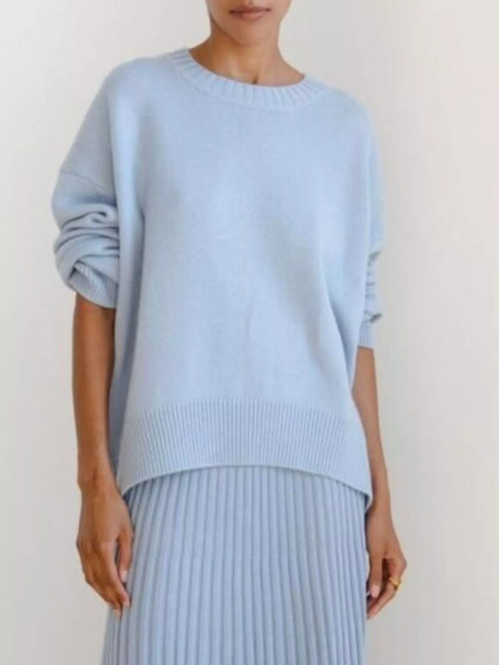 Light Blue Oversized ribbed-hem drop-shoulder crewneck sweater