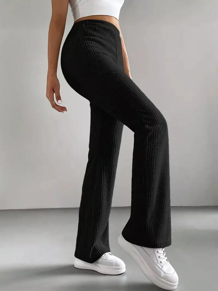 High-rise ribbed knit flare pants