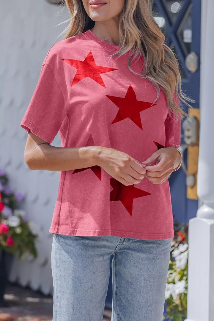 Strawberry Scattered star print mineral wash cotton t-shirt