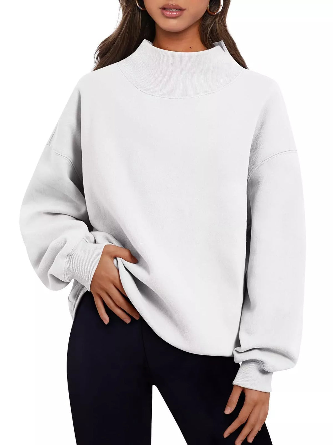 Mock neck dropped shoulder fleece sweatshirt
