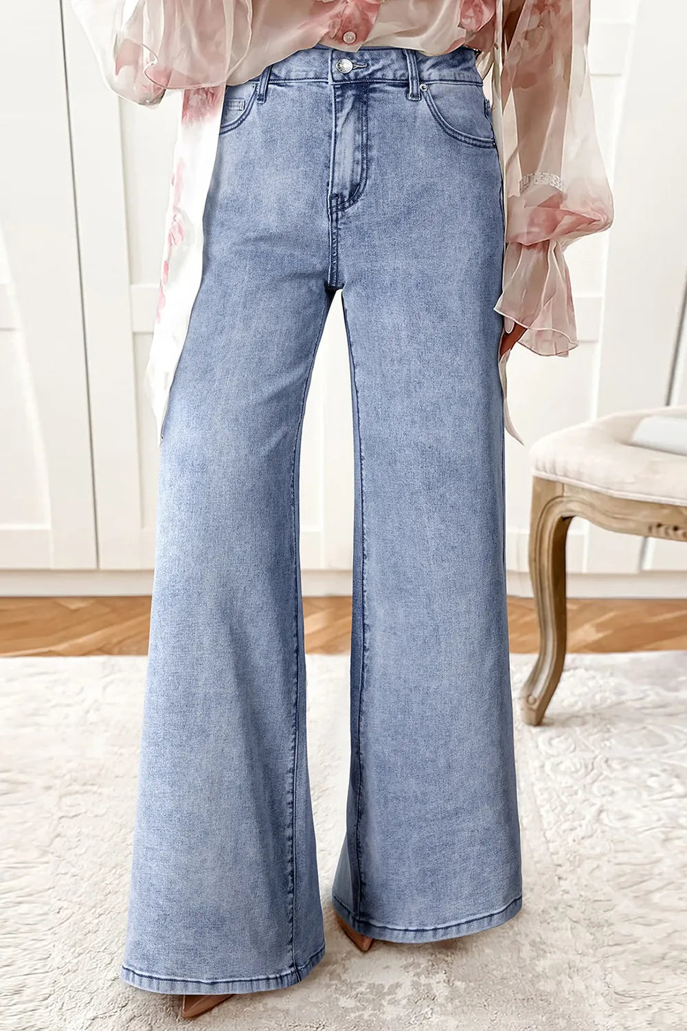 High-rise wide leg flare jeans with stretch denim