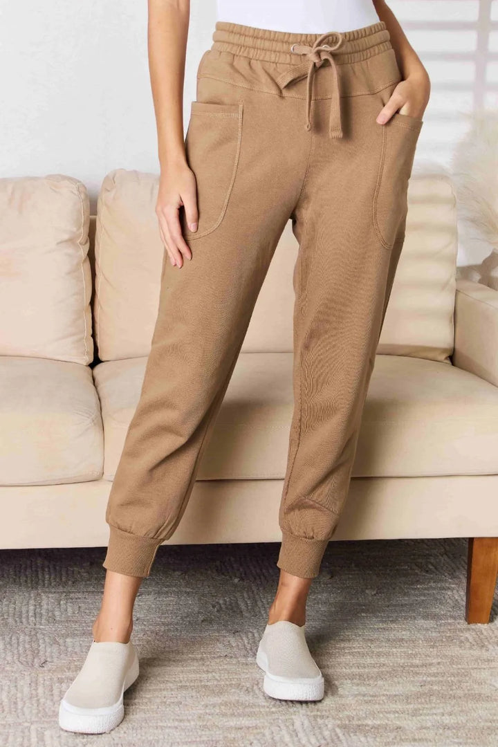 Mocha High-rise relaxed jogger pants with drawstring waist
