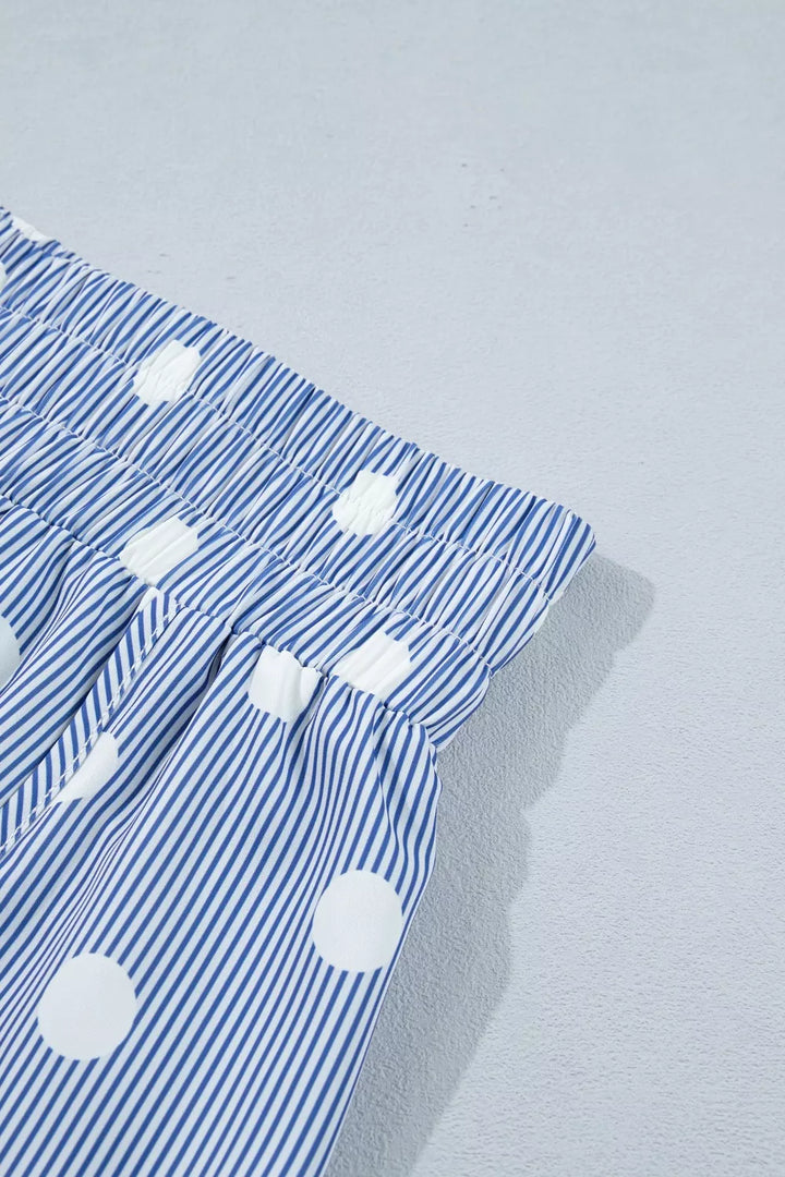 Polka dot striped elastic waist shorts with side pockets