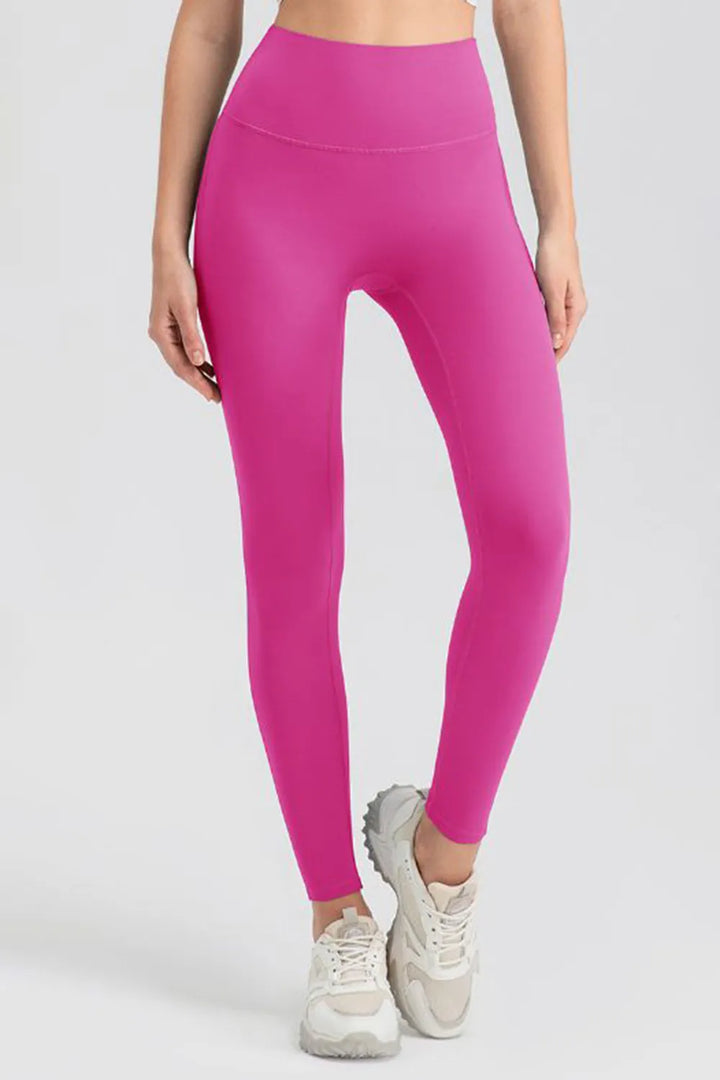 Pink High-waisted skinny active leggings with wide waistband