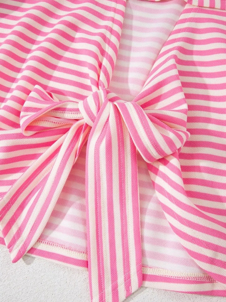 Striped oversized tee with back bow tie and keyhole cutout