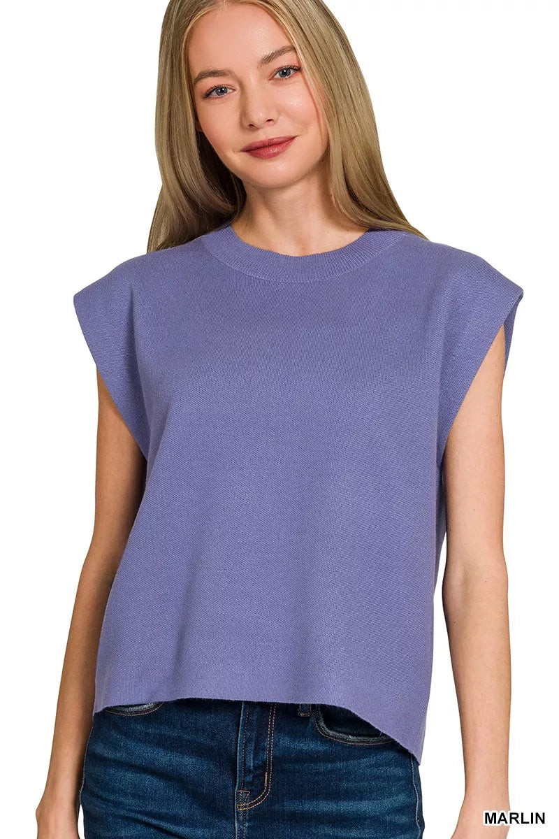 MARLIN Boxy crew neck sleeveless sweater vest with cap shoulders