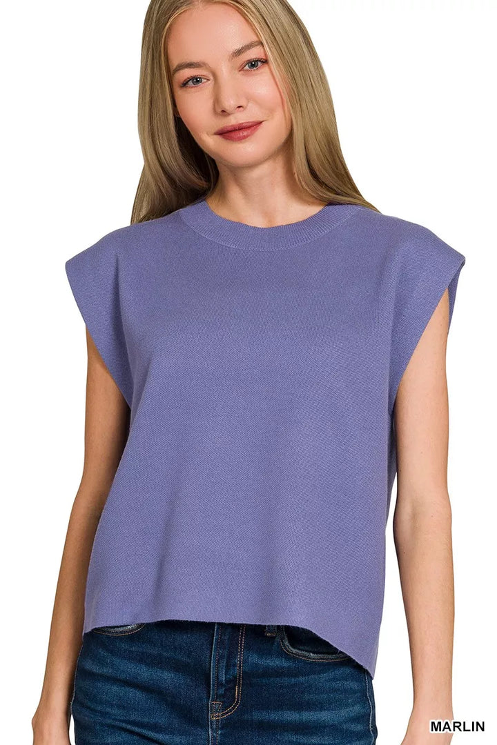 MARLIN Boxy crew neck sleeveless sweater vest with cap shoulders