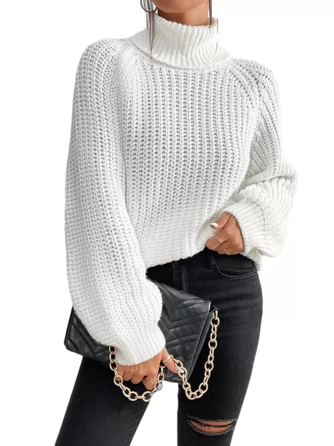 Chunky rib-knit turtleneck sweater with drop shoulders