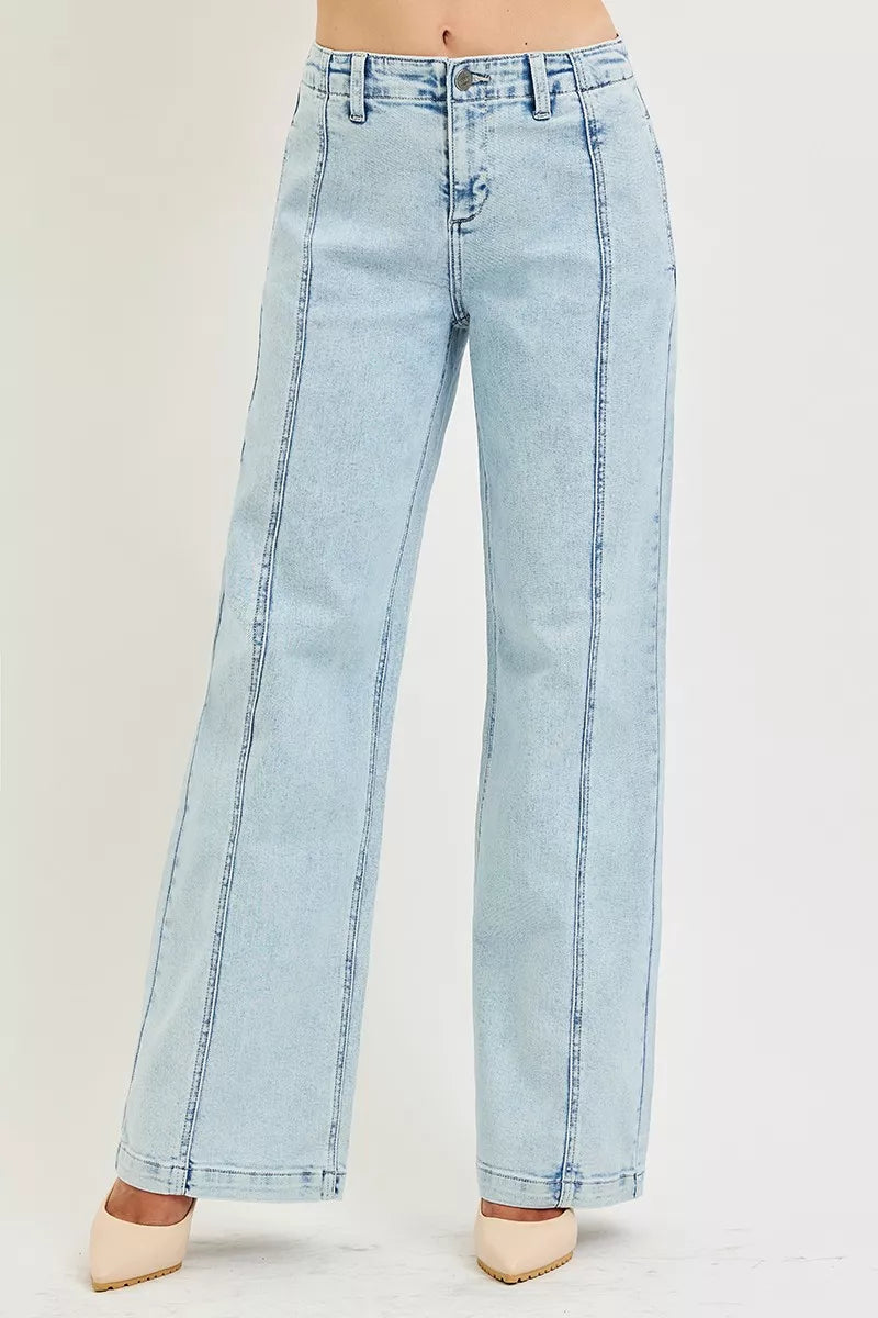 ACID LIGHT High-rise slouchy wide leg jeans with center seam
