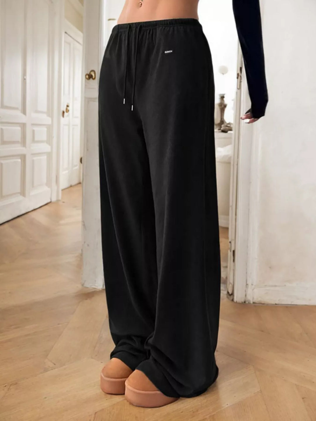 Wide-leg drawstring pants with elasticized waist