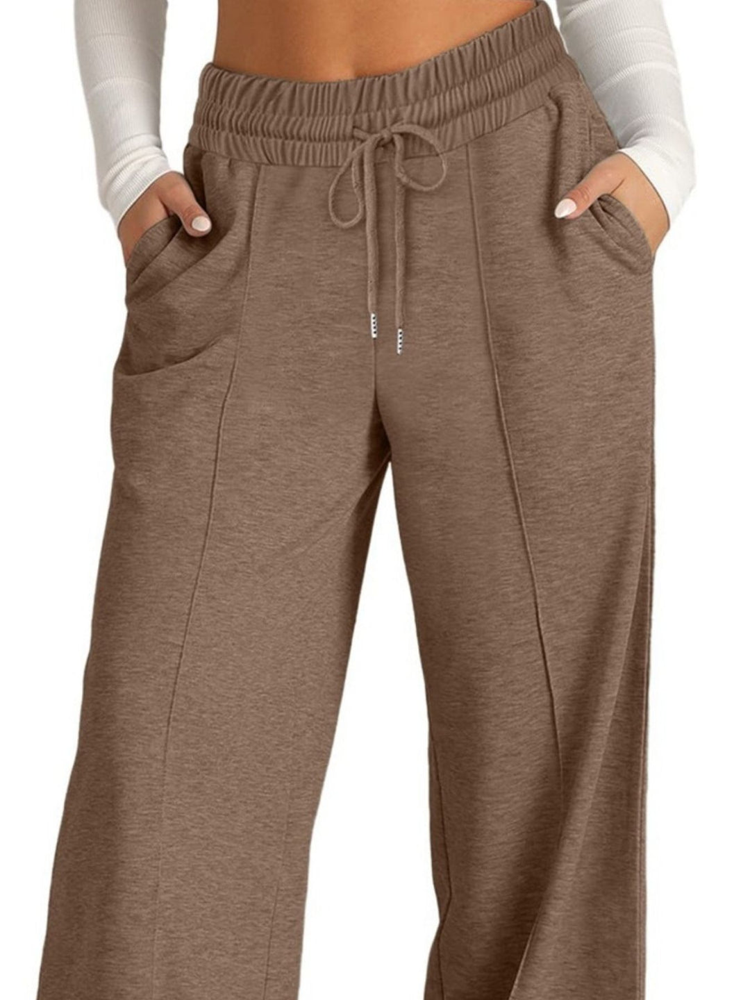 High-rise wide-leg drawstring lounge pants with pockets