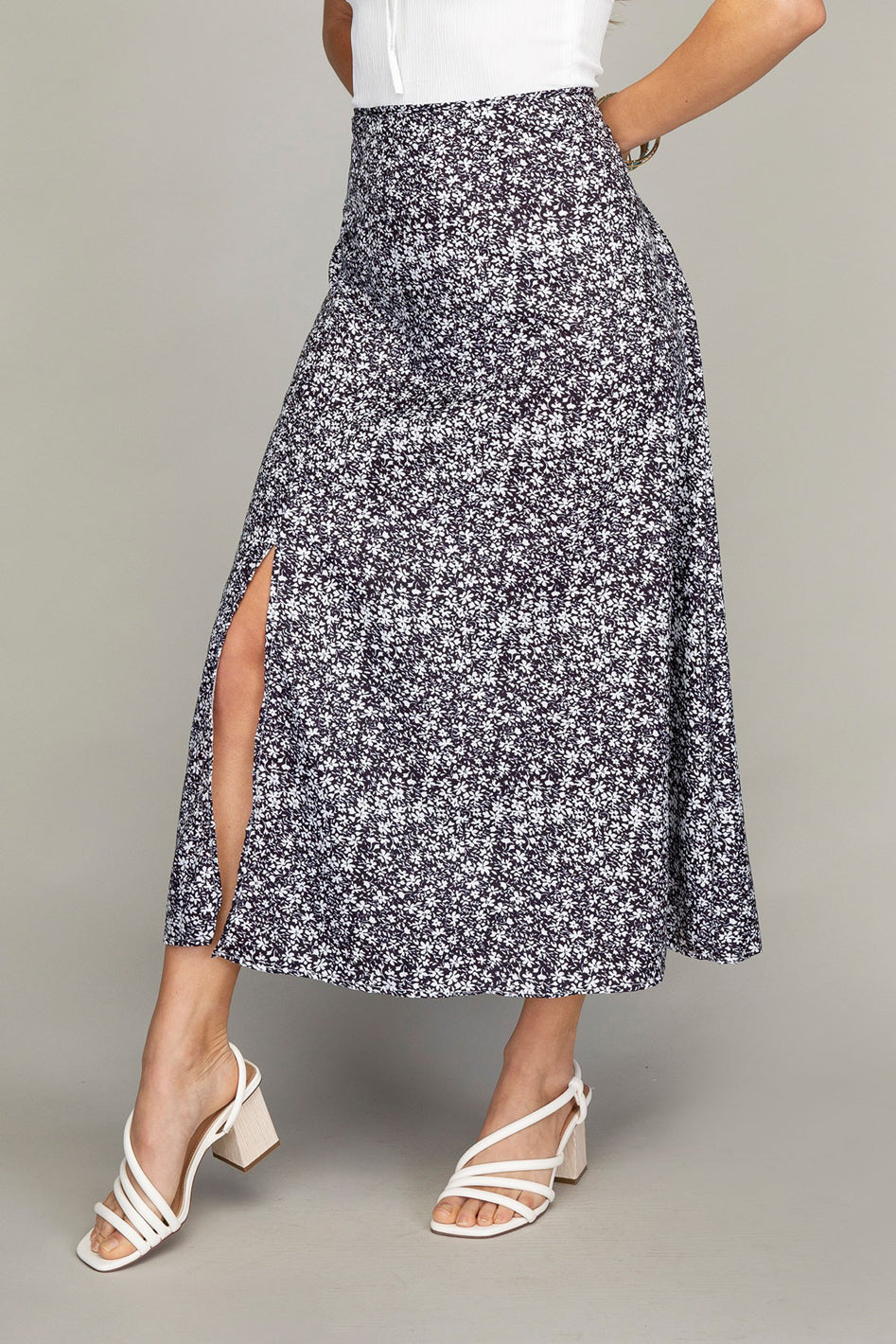 Floral midi skirt with slit - Azoroh