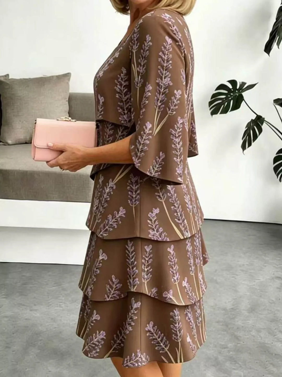 Tiered floral print midi dress with flutter sleeves