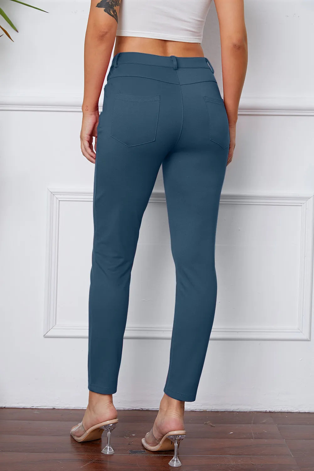 Slim-fit stretch ankle pants with five-pocket styling