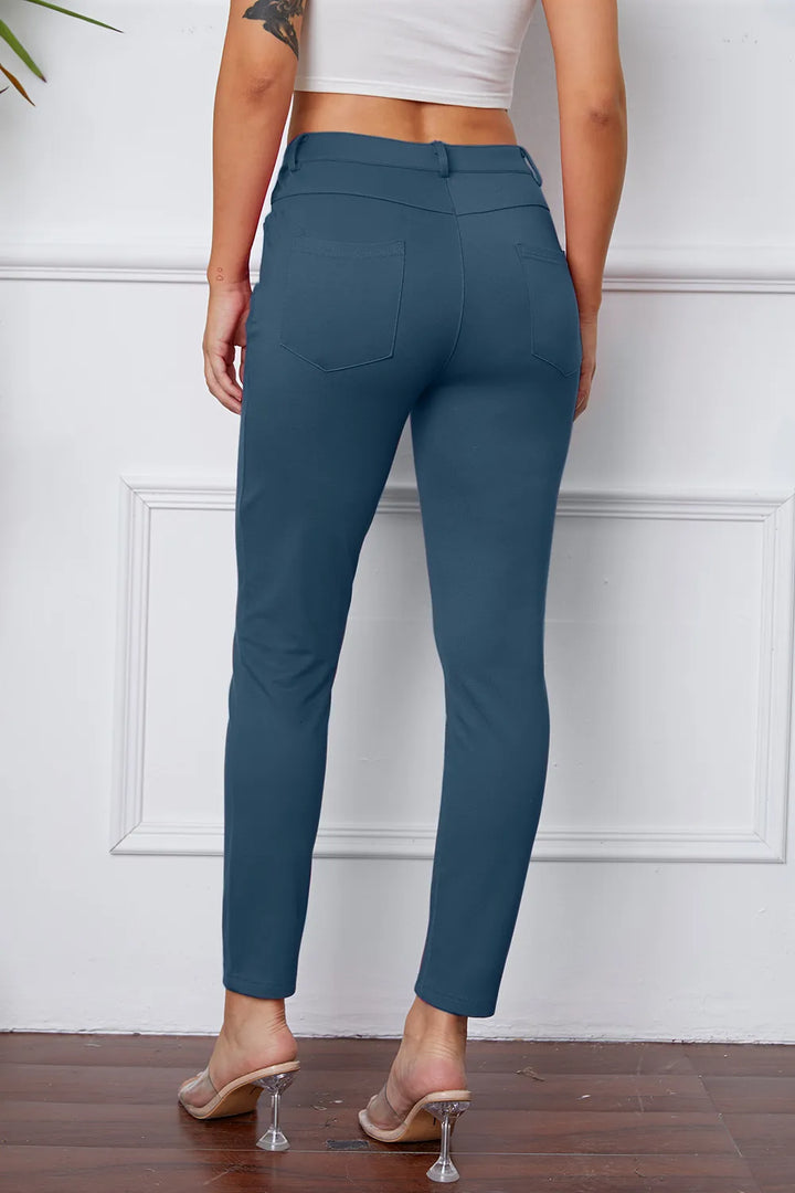 Slim-fit stretch ankle pants with five-pocket styling