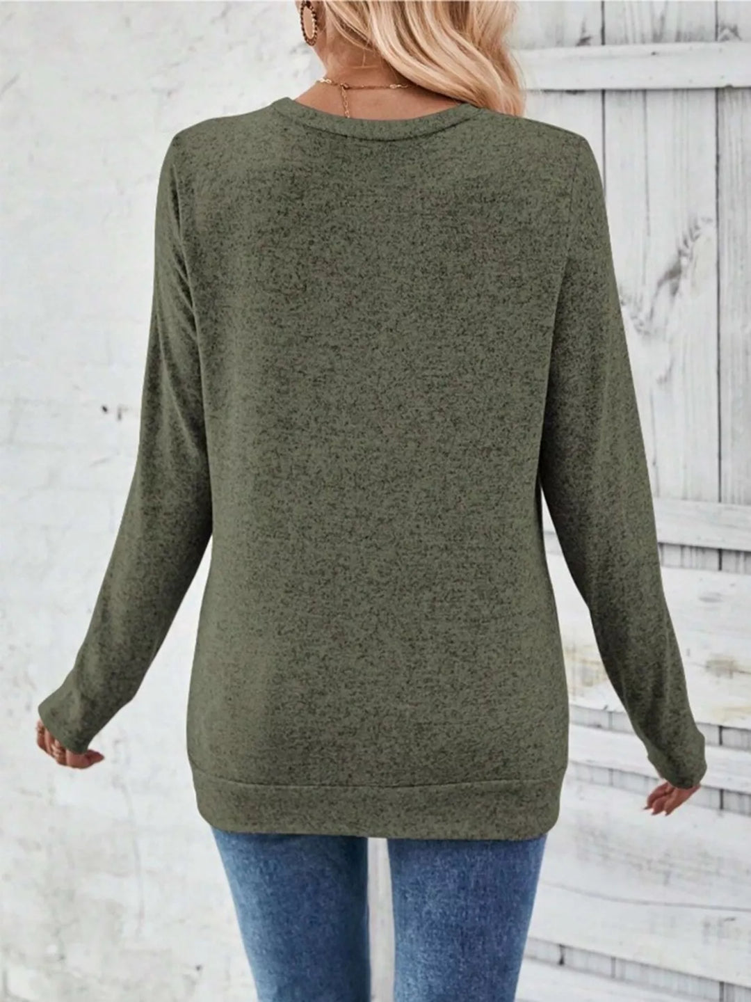 Decorative side-button long sleeve knit top