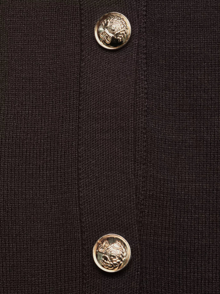 Gold-button knit cardigan with flap chest pockets