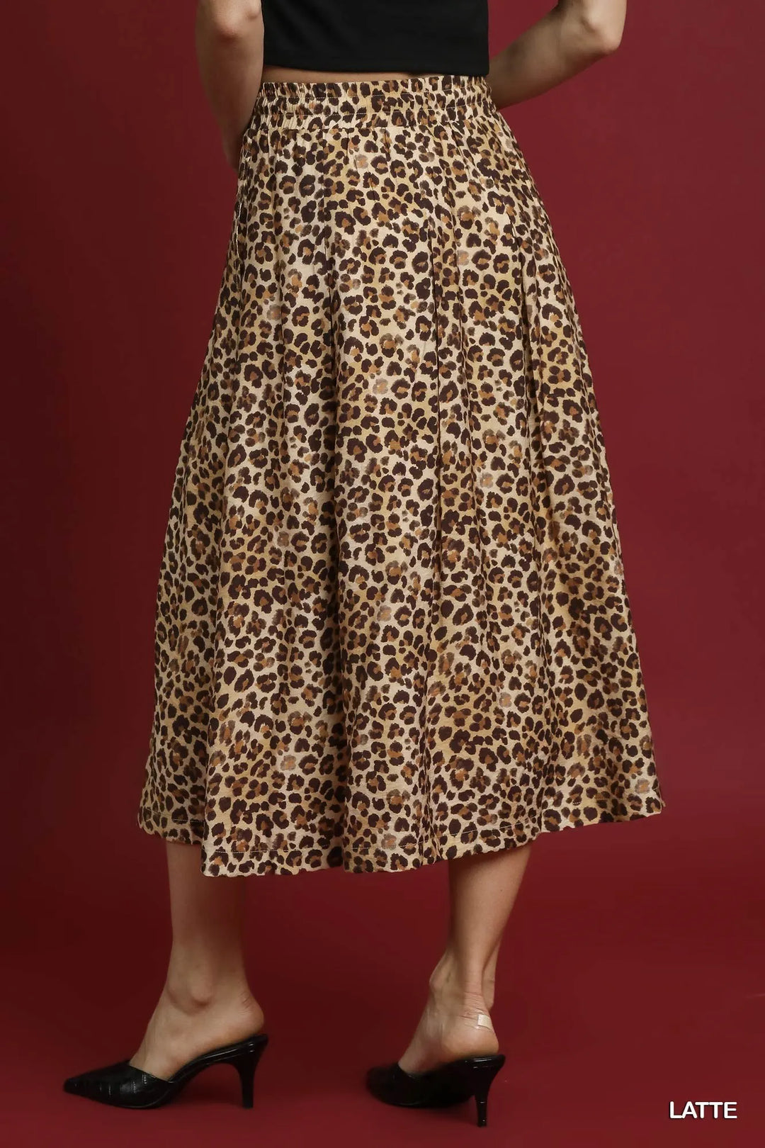 Pleated leopard print drawstring midi skirt