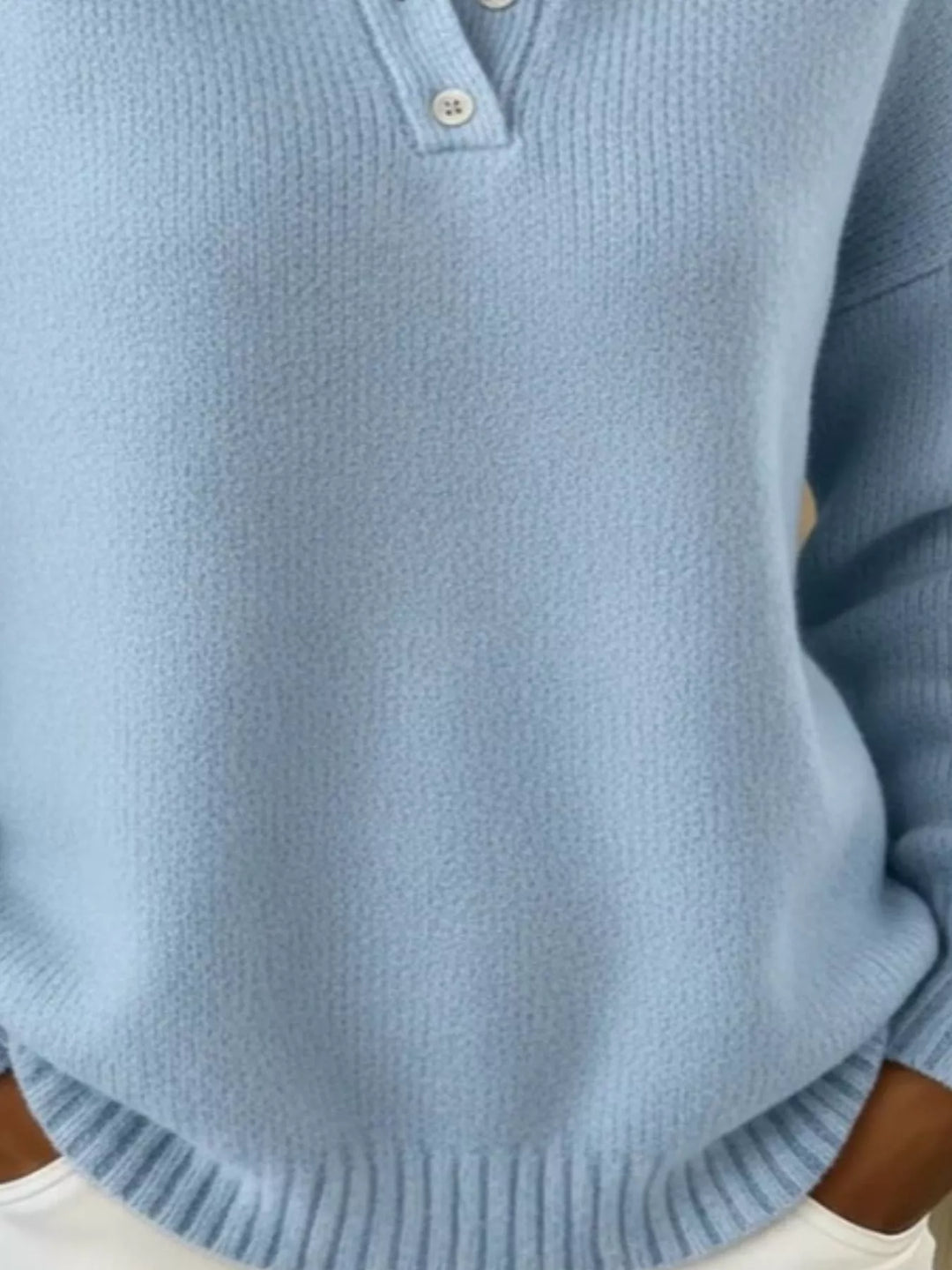 Dropped shoulder polo collar button knit sweater