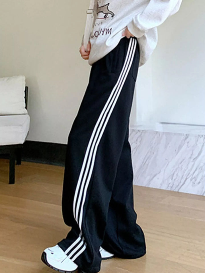 Side-stripe wide-leg track pants with drawstring waist