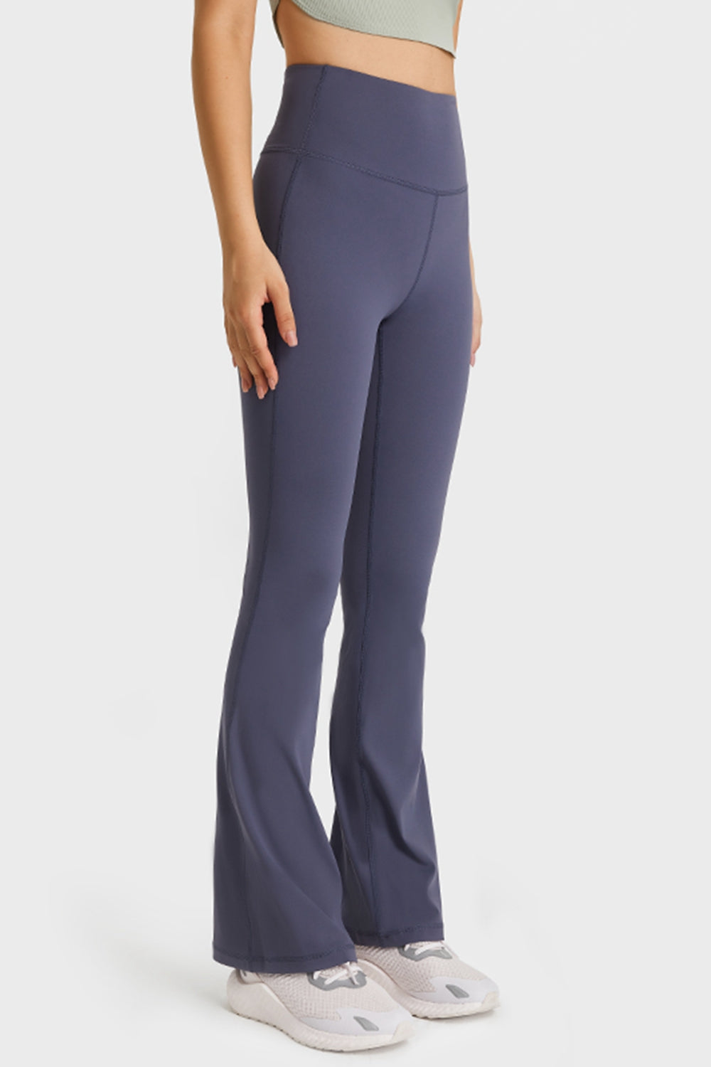High-rise flare yoga pants with wide elastic waistband