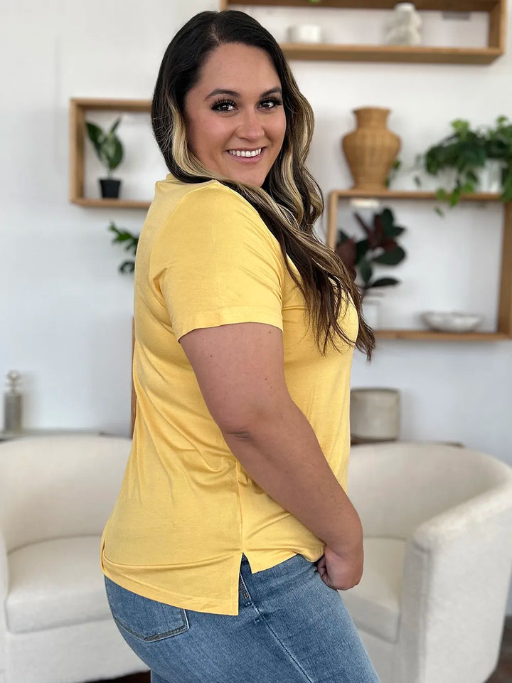 V-neck high-low bamboo tee with side slits