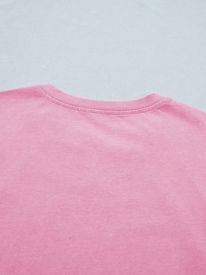 Mineral wash lace patchwork tee with notched neck