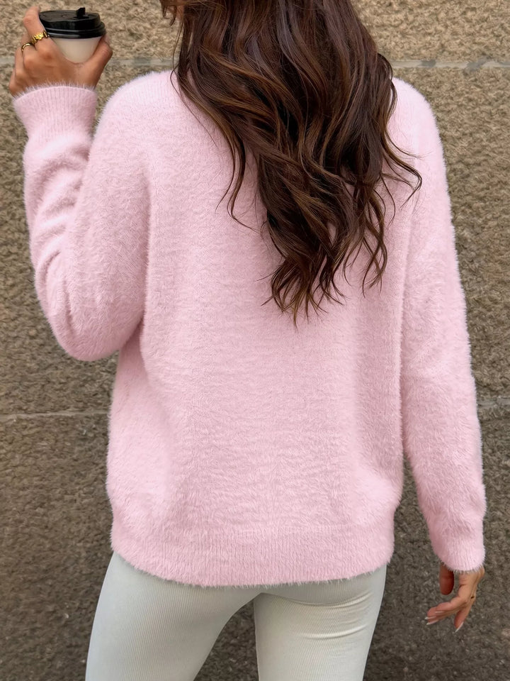 Fuzzy eyelash knit off-shoulder pullover sweater