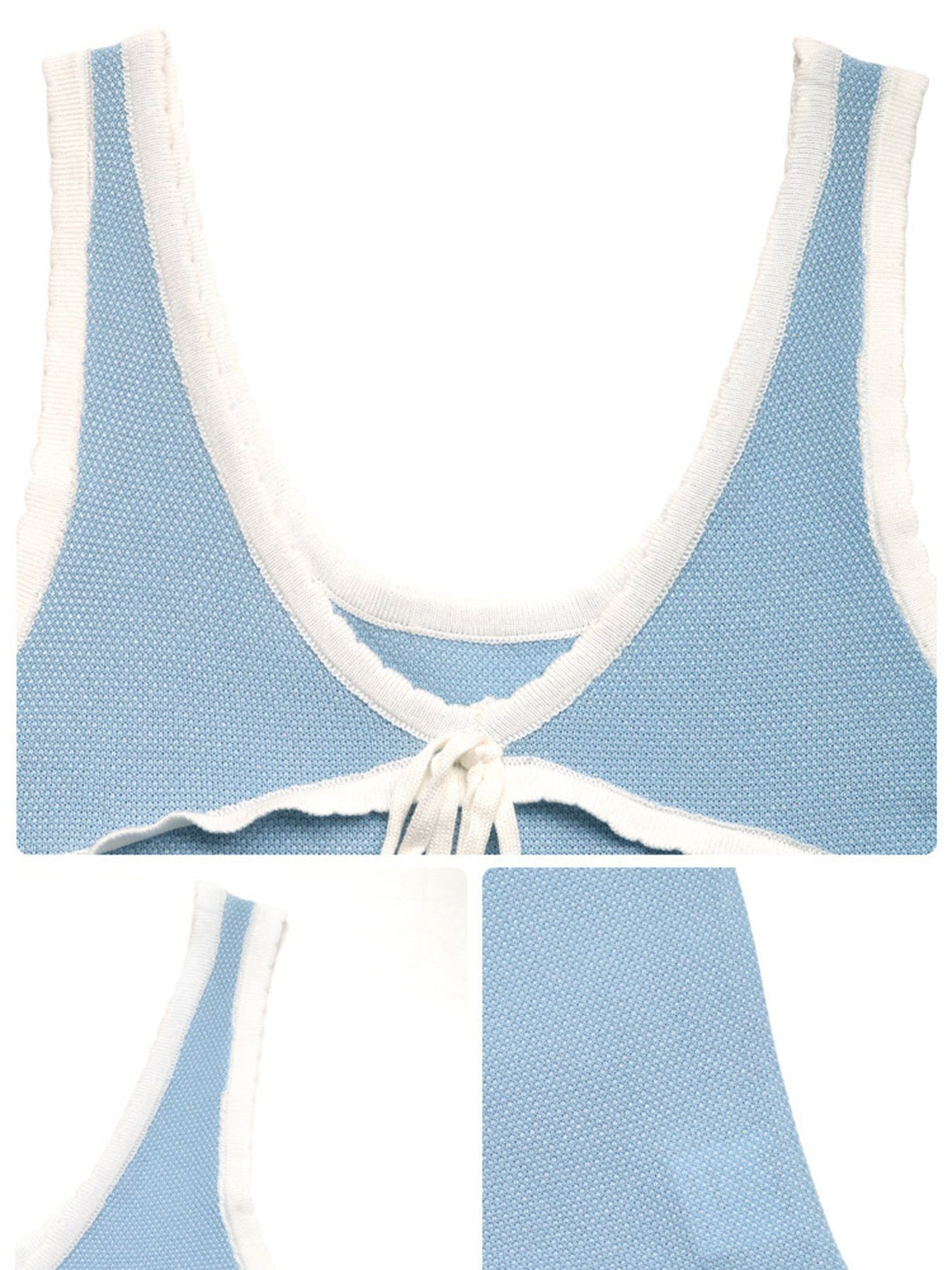 Tie-front knit tank top with contrast trim