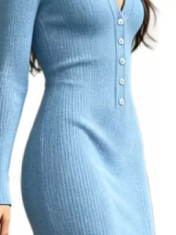 Ribbed knit maxi sweater dress with high slit