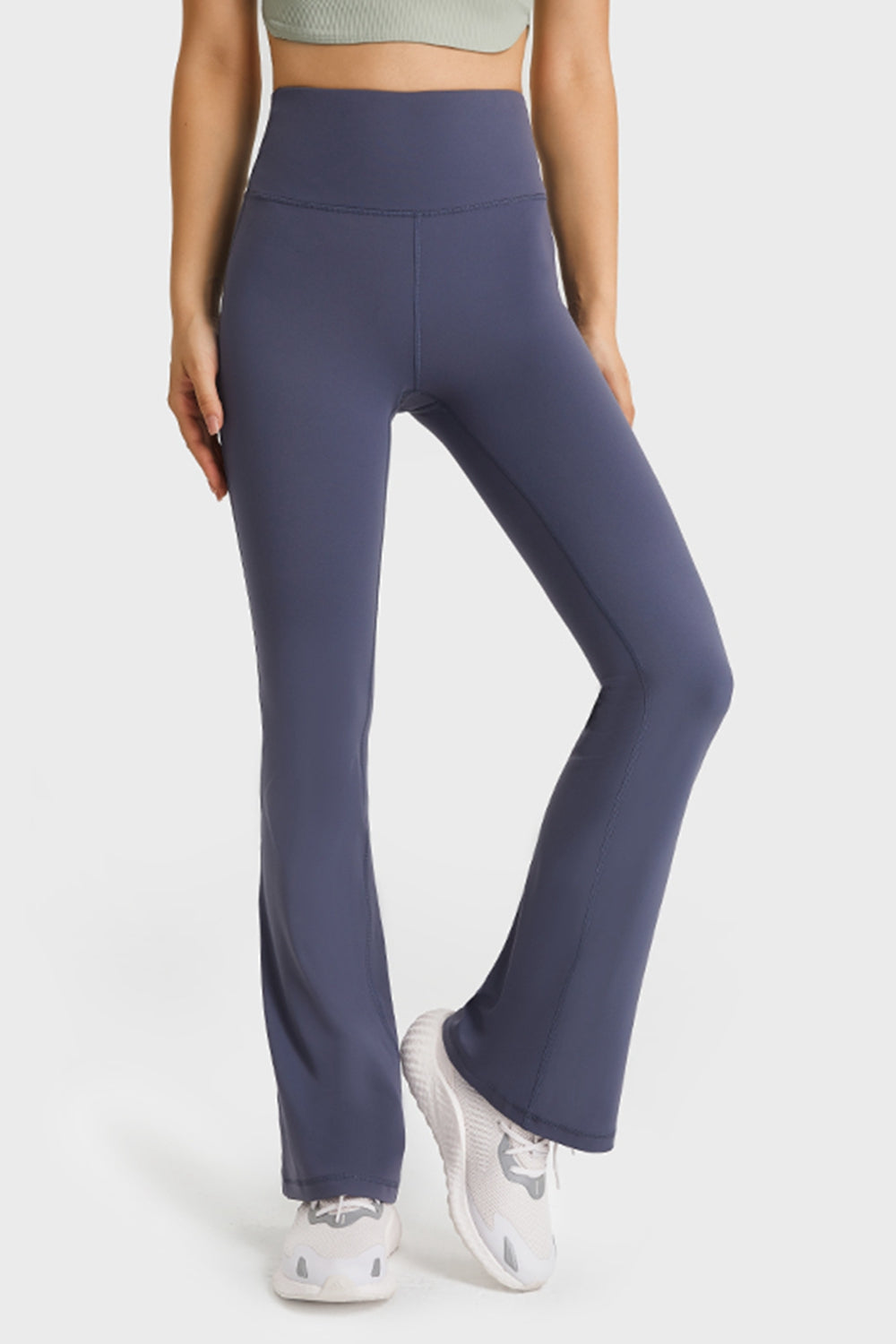 Navy High-rise flare yoga pants with wide elastic waistband